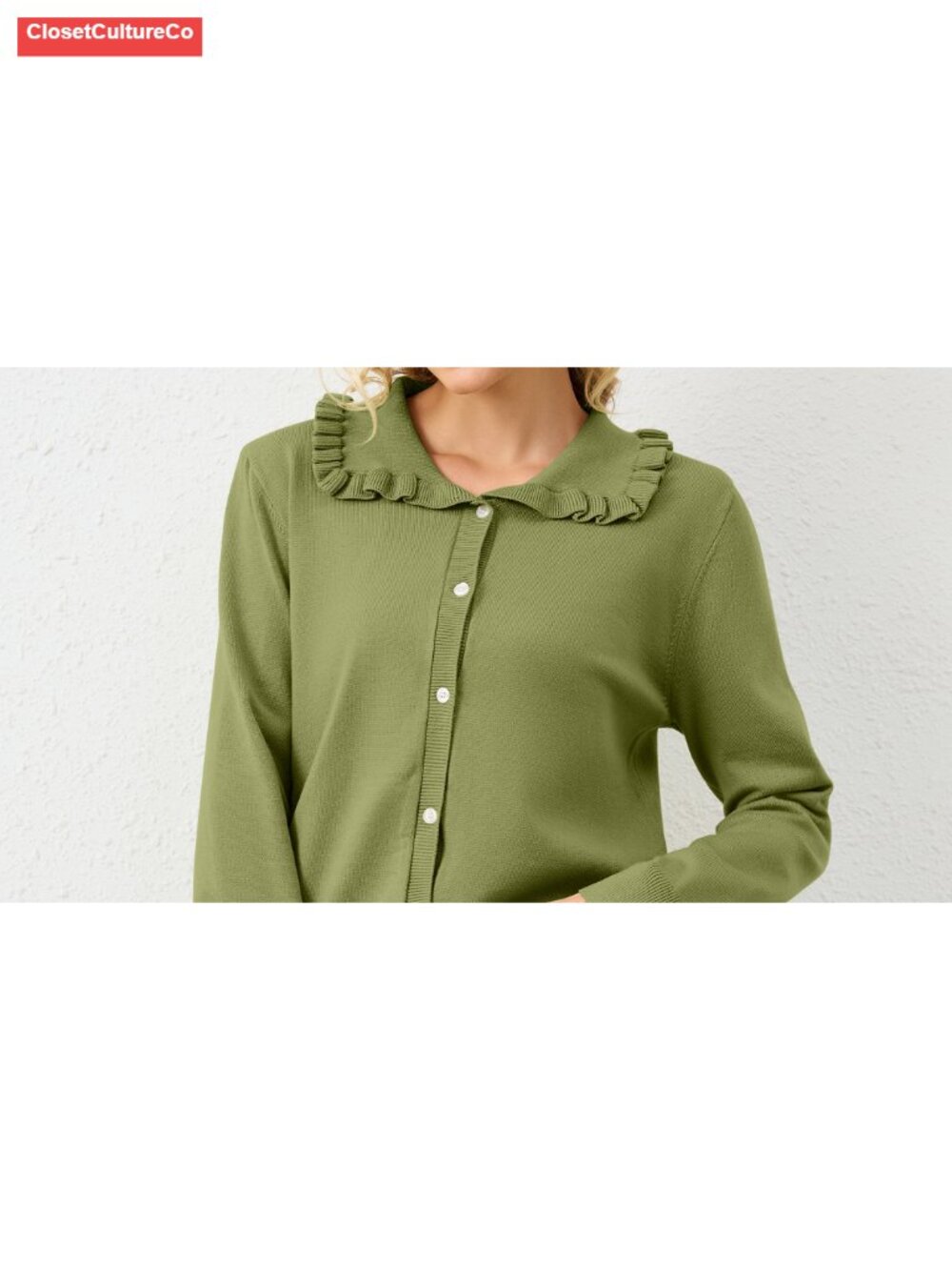 Cropped Cardigan Ruffle Collar Button Down Knit Sweater Women - Picture 6 of 6